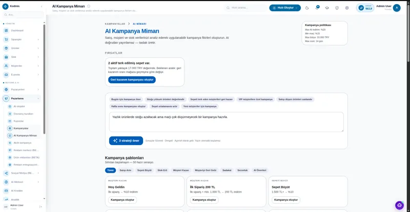 AI kampanya mimarı — gerçek KODMIS paneli