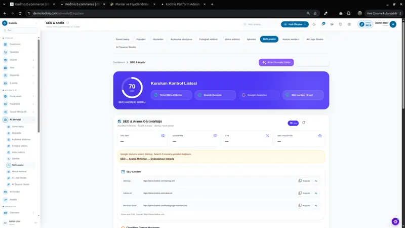 SEO analizi — gerçek KODMIS paneli