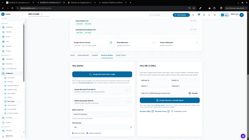 Google Merchant Center — gerçek KODMIS paneli