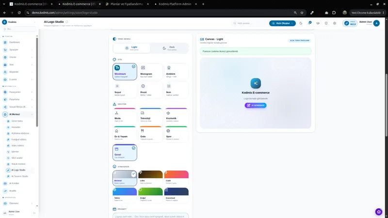 AI logo üretimi — gerçek KODMIS paneli