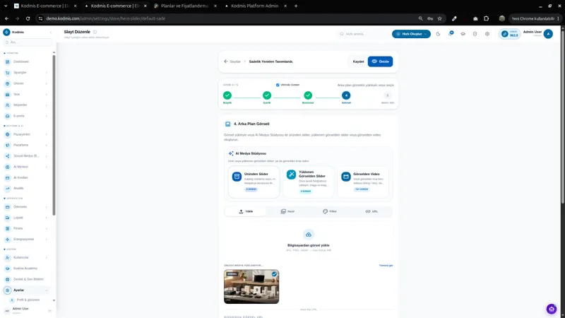 AI slider görsel ve video üretimi — gerçek KODMIS paneli