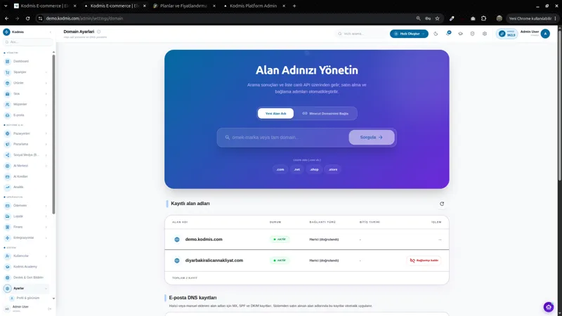 Alan adı yönetimi — gerçek KODMIS paneli