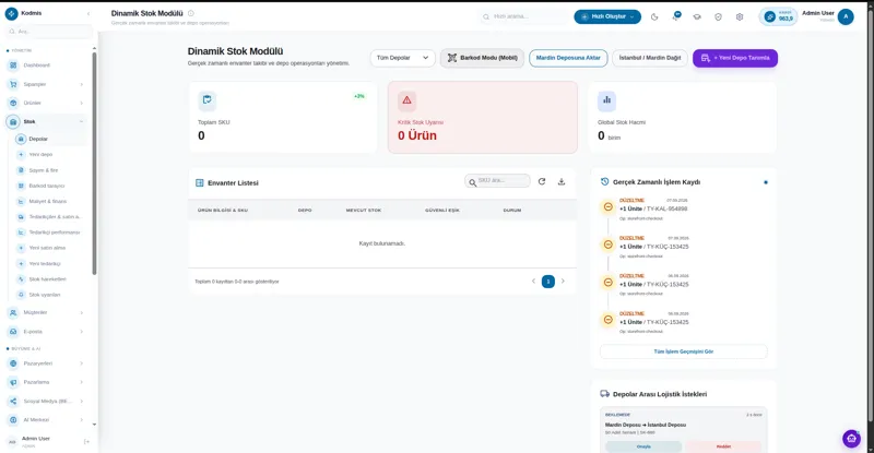 Stok sistemi — gerçek KODMIS paneli